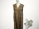 vintage burberl plaid dress with black beret on mannequin base