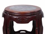 a wooden stool with a marble top on a white background