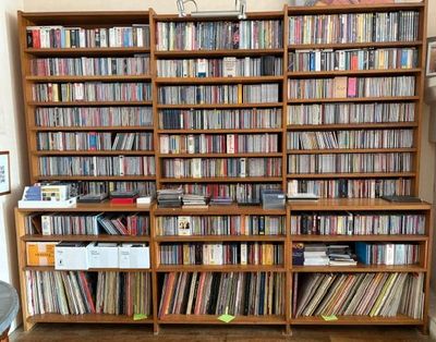 a large wooden bookcase filled with lots of books