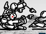 a black and white drawing of a man and a woman fighting