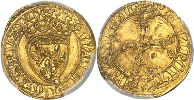 a gold coin with a shield on the front and a shield on the back