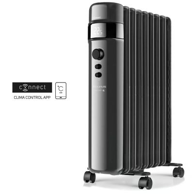 an image of a black oil filled radiator sitting on top of a white background
