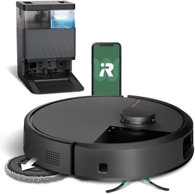 une image représentant un aspirateur robot sur lequel est posé un téléphone