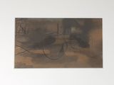 une photo d'un tableau accroché au mur au-dessus d'un lit