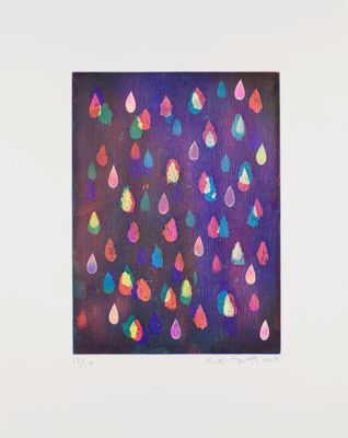 an image of a painting of colorful raindrops on a purple background
