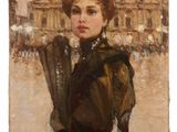 an image of a painting of a woman with a hat and gloves