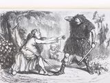 a drawing of a man and a woman in the woods