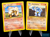 two pokemon cards are shown on a black background