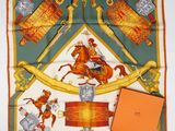 an image of a square scarf with a picture of a man on a horse