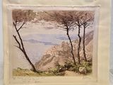une image d'une photo d'un tableau représentant un château sur une colline
