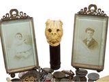 a picture of a dog head and a picture of a baby in a picture frame
