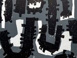 a black and white drawing of a robot on a wall