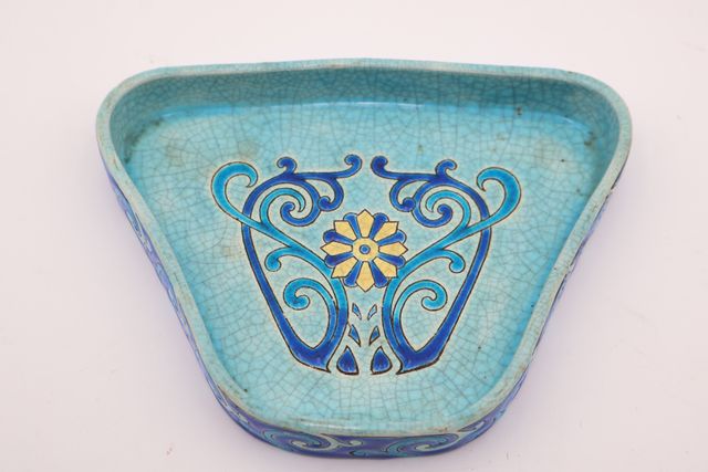 LONGWY - Petit plateau vide-poche Art Nouveau en céramique et éma...