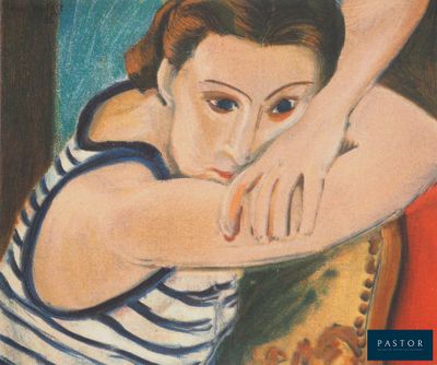 a painting of a woman sitting on a chair