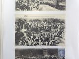 two black and white photos of a group of people in a field