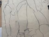 a drawing of a woman sitting on a chair next to a man