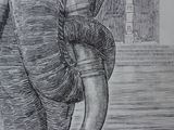 a drawing of an elephant that is walking in the street