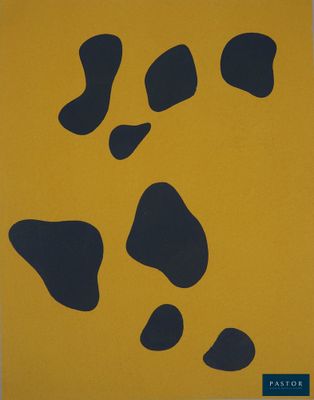 une affiche jaune et noire parsemée de taches noires