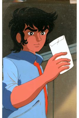 cartoon of a young man holding a piece of paper in his hand