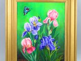 peinture représentant une peinture de fleurs et d'un papillon sur fond vert