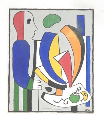 École du XXe sicèle. Composition cubiste au personnage. - Photo 1