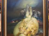 une photo d'un tableau représentant une femme tenant une poire