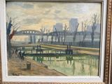 une image d'une peinture d'une ville au bord de l'eau