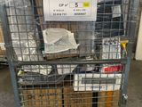 a cart with boxes and packages on it in a warehouse
