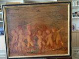 un tableau représentant un groupe de nus accroché à un mur