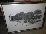 une photo d'une ferme avec un cheval dessiné à l'intérieur