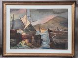 a picture of a painting of a boat in the water
