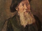 tableau représentant un vieil homme à la longue barbe et coiffé d'un chapeau noir