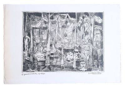 dessin représentant un dessin en noir et blanc d'une devanture de magasin