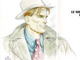 drawing of a man in a hat and coat with a cigarette in his mouth
