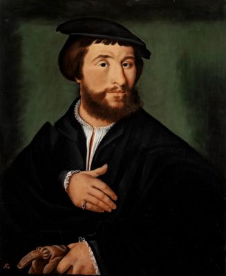 un tableau représentant un homme barbu coiffé d'un chapeau noir