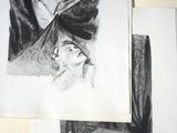 a drawing of a man and a woman sitting on a couch