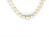 a close up of a pearl necklace on a white background