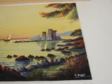a picture of a painting of a castle by the water