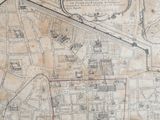 une vieille carte d'une ville avec une ligne rouge au milieu
