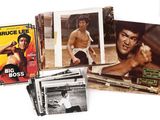 several photos of bruce lee are displayed on a white surface