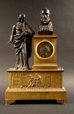 Pendule en bronze doré et bronze patine représentant un pers…