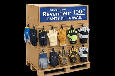 many pairs of gloves hanging on a rack in a store