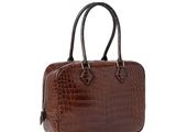 un sac à main en cuir de crocodile marron sur fond blanc
