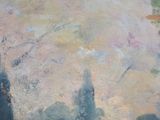 a painting on the wall of a building that has a clock on it