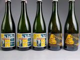six bottles of beer are lined up in a row