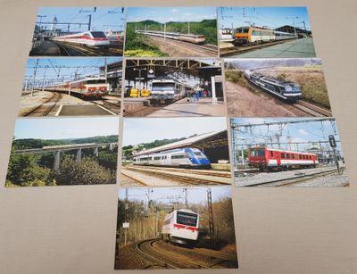 de nombreuses photos d'un train sur les rails sur cette image