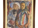 une peinture à l'huile représentant deux personnes debout l'une à côté de l'autre