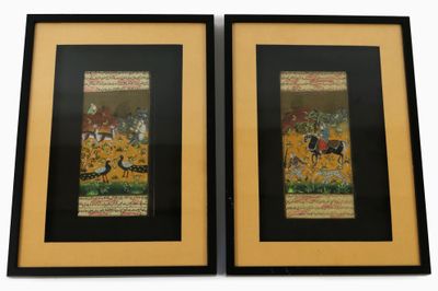 lot de deux tableaux encadrés représentant des oiseaux et des fleurs sur fond jaune