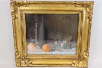 a picture of a picture of a still life with oranges and wine glasses