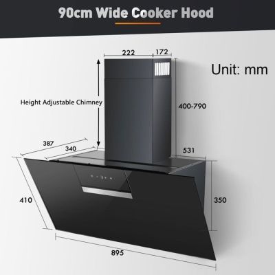 an image of a diagram of a cooker hood with the height of the hood